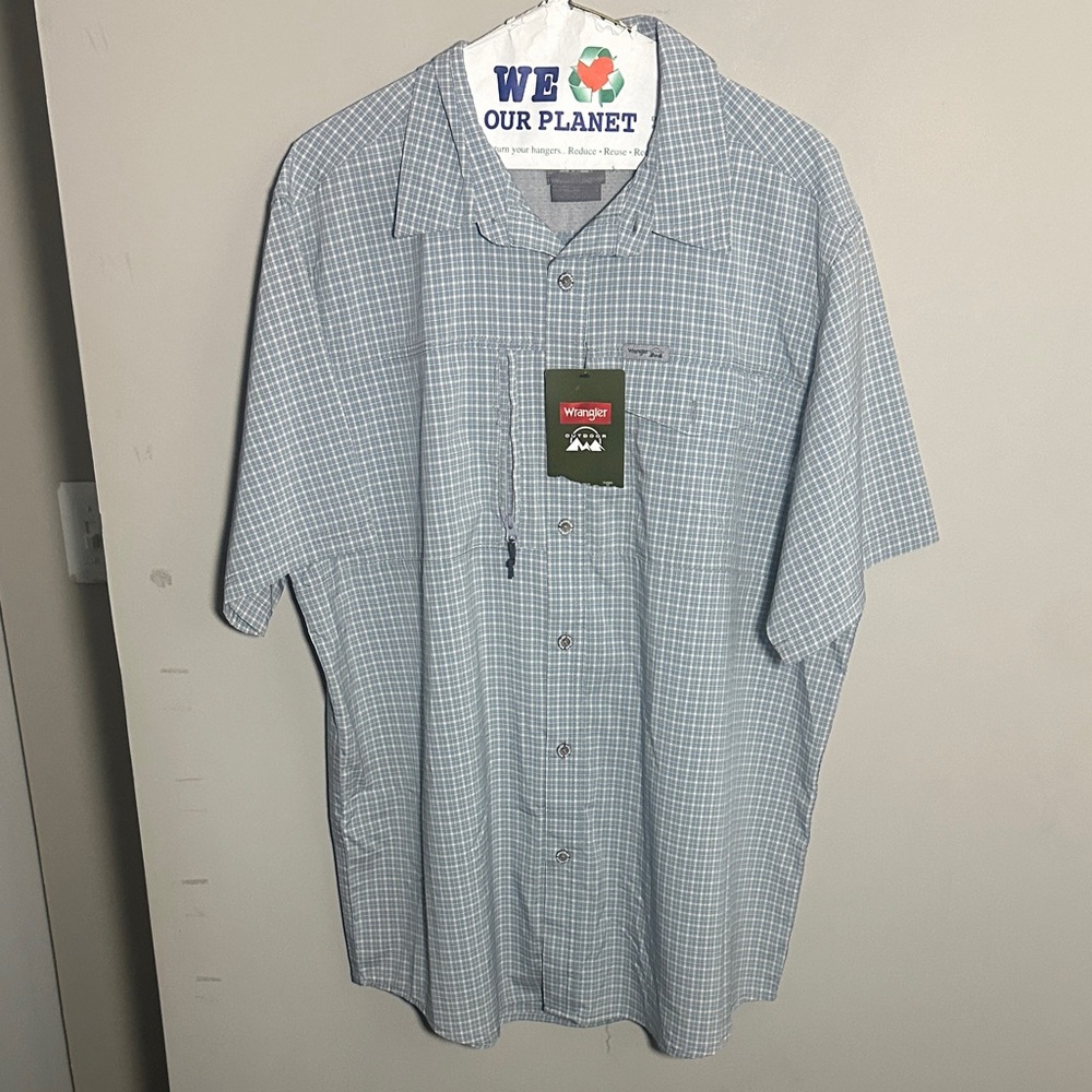 Wrangler Outdoor New Light Blue Checkered Men's Shirt